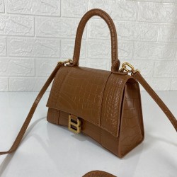 BALENCİAGA HOURGLASS SMALL TOP HANDLE BAG HAKİKİ DERİ BAYAN ÇANTA TABA