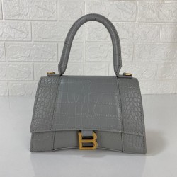 BALENCİAGA HOURGLASS SMALL TOP HANDLE BAG HAKİKİ DERİ BAYAN ÇANTA GRİ