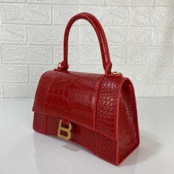  BALENCİAGA HOURGLASS SMALL TOP HANDLE BAG HAKİKİ DERİ BAYAN ÇANTA KIRMIZI