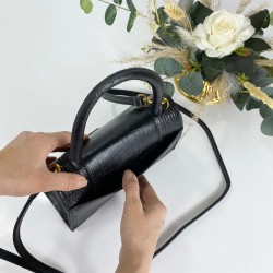 BALENCİAGA HOURGLASS SMALL TOP HANDLE BAG HAKİKİ MAT DERİ KROKO BAYAN ÇANTA SİYAH
