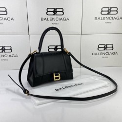 BALENCİAGA HOURGLASS SMALL TOP HANDLE BAG HAKİKİ MAT DERİ BAYAN ÇANTA SİYAH