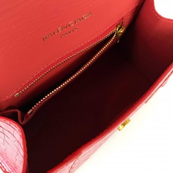 BALENCİAGA HOURGLASS SMALL TOP HANDLE BAG HAKİKİ DERİ KROKO BAYAN ÇANTA KIRMIZI