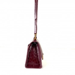 BALENCİAGA HOURGLASS SMALL TOP HANDLE BAG HAKİKİ DERİ KROKO BAYAN ÇANTA BORDO