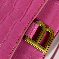 BALENCİAGA HOURGLASS SMALL TOP HANDLE BAG HAKİKİ DERİ KROKO BAYAN ÇANTA FUŞYA
