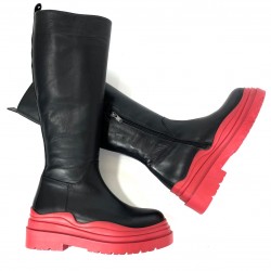 BOTTEGA VENETA TİRE CHELSEA BOOT SİYAH/KIRMIZI 