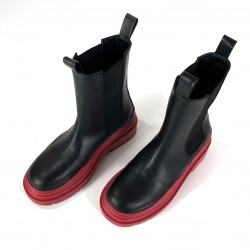 BOTTEGA VENETA TİRE CHELSEA MİD-BOOTİES SİYAH/KIRMIZI