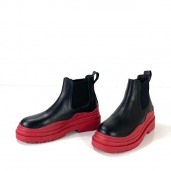 BOTTEGA VENETA TİRE CHELSEA BOOTİES SİYAH/KIRMIZI