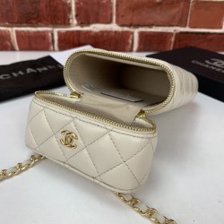 CHANEL CLASSİC VANİTY PHONE HOLDER CHAİN BAG HAKİKİ DERİ KIRIK BEYAZ TELEFONLUK