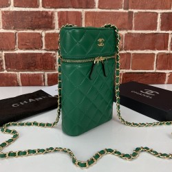 CHANEL CLASSİC VANİTY PHONE HOLDER CHAİN BAG HAKİKİ DERİ YEŞİL TELEFONLUK