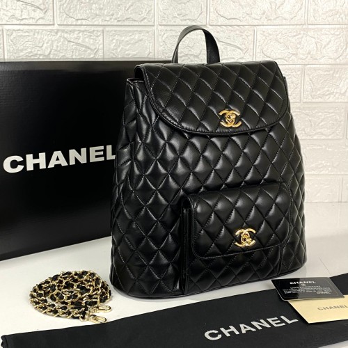 CHANEL VİNTAGE BACKPACK HAKİKİ DERİ ÇANTA SİYAH/ALTIN AKSESUAR