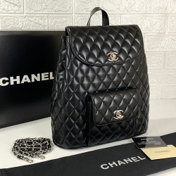 CHANEL VİNTAGE BACKPACK HAKİKİ DERİ ÇANTA SİYAH/GÜMÜŞ AKSESUAR