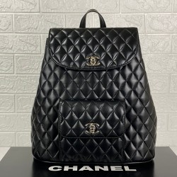 CHANEL VİNTAGE BACKPACK HAKİKİ DERİ ÇANTA SİYAH/GÜMÜŞ AKSESUAR