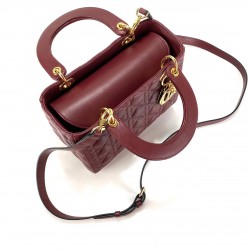 CHRİSTİAN DİOR MEDİUM LADY DİOR BAG BORDO ALTIN AKSESUAR