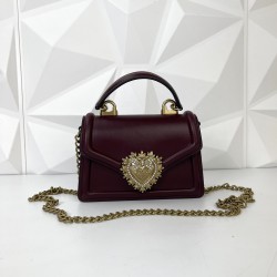 DOLCE&GABBANA SMALL DEVOTİON BAG HAKİKİ DERİ BORDO ÇANTA