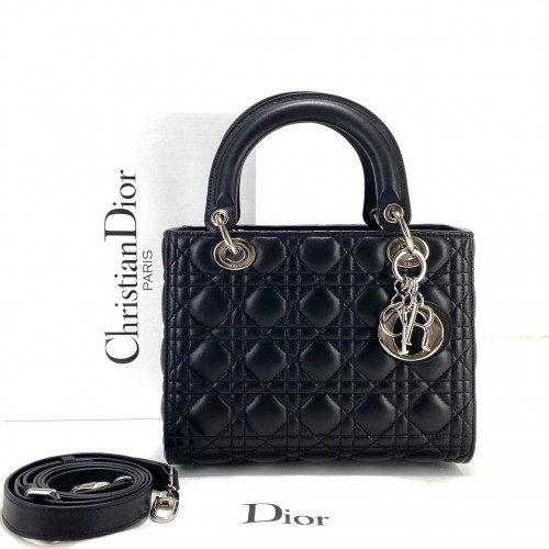 CHRİSTİAN DİOR MEDİUM LADY DİOR BAG SİYAH GÜMÜŞ AKSESUAR