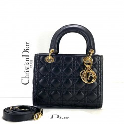 CHRİSTİAN DİOR MEDİUM LADY DİOR BAG SİYAH ALTIN AKSESUAR