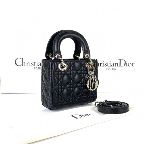 CHRİSTİAN DİOR MİNİ LADY DİOR BAG SİYAH GÜMÜŞ AKSESUAR