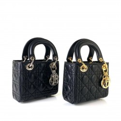 CHRİSTİAN DİOR MİNİ LADY DİOR BAG SİYAH ALTIN AKSESUAR