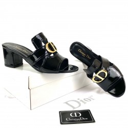 CHRİSTİAN DİOR 30 MONTAİGNE HEELED SLİDES HAKİKİ RUGAN DERİ BAYAN SANDALET SİYAH
