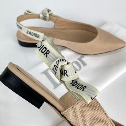 CHRİSTİAN DİOR J'ADİOR SLİNGBACK BALLERİNA FLAT SANDALS HAKİKİ DERİ BAYAN SANDALET KREM