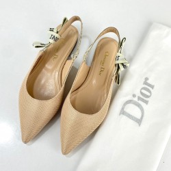 CHRİSTİAN DİOR J'ADİOR SLİNGBACK BALLERİNA FLAT SANDALS HAKİKİ DERİ BAYAN SANDALET KREM