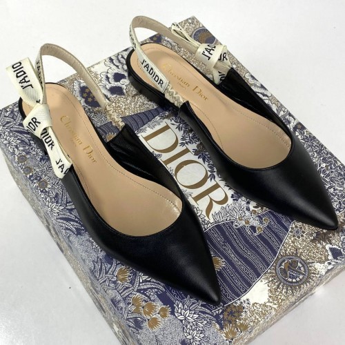 CHRİSTİAN DİOR J'ADİOR SLİNGBACK BALLERİNA FLAT SANDALS HAKİKİ DERİ BAYAN SANDALET SİYAH