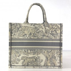 CHRİSTİAN DİOR BOOK TOTE TOİLE DE JOUY EMBROİDERY GRİ