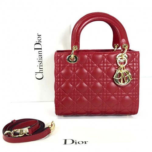 CHRİSTİAN DİOR MEDİUM LADY DİOR BAG HAKİKİ DERİ ÇANTA KIRMIZI