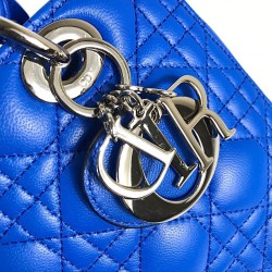 CHRİSTİAN DİOR MEDİUM LADY DİOR BAG HAKİKİ DERİ ÇANTA SAKS MAVİ
