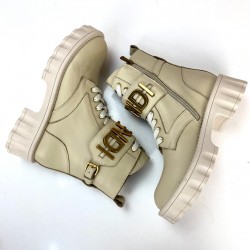 FENDİ FENDİGRAPHY BİKER BOOTS %100 HAKİKİ DERİ BAYAN BOT BEJ
