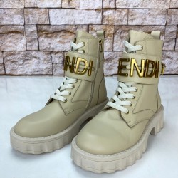 FENDİ FENDİGRAPHY BİKER BOOTS %100 HAKİKİ DERİ BAYAN BOT BEJ