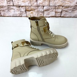 FENDİ FENDİGRAPHY BİKER BOOTS %100 HAKİKİ DERİ BAYAN BOT BEJ
