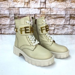 FENDİ FENDİGRAPHY BİKER BOOTS %100 HAKİKİ DERİ BAYAN BOT BEJ