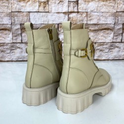 FENDİ FENDİGRAPHY BİKER BOOTS %100 HAKİKİ DERİ BAYAN BOT BEJ