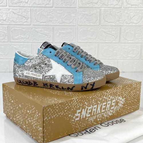 GOLDEN GOOSE SUPER-STAR GLITTERY SİLVER/BLUE/WHİTE STAR