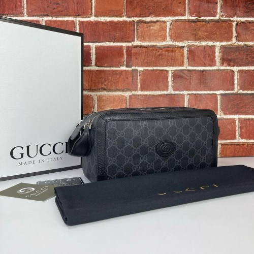 GUCCİ TOİLETRY CASE İNTERLOCKİNG G HAKİKİ DERİ ERKEK ÇANTASI 