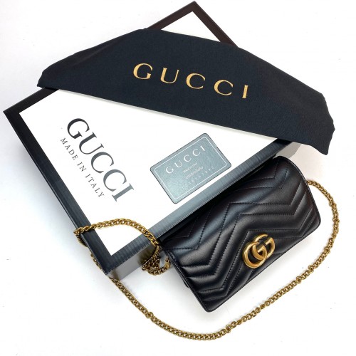 GUCCİ GG MARMONT CLUTCH %100 HAKİKİ DERİ BAYAN ÇANTA SİYAH