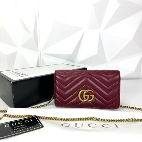 GUCCİ GG MARMONT CLUTCH %100 HAKİKİ DERİ BAYAN ÇANTA BORDO