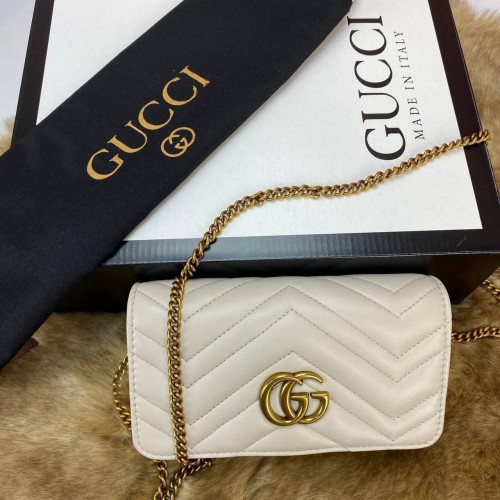 GUCCİ GG MARMONT CLUTCH %100 HAKİKİ DERİ BAYAN ÇANTA KIRIK BEYAZ