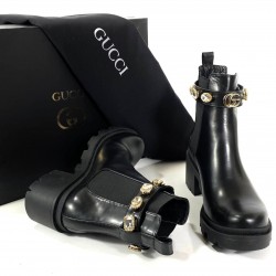 GUCCİ CHELSEA BOOT WİTH CRYSTAL BELT HAKİKİ DERİ BAYAN BOT SİYAH
