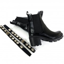 GUCCİ CHELSEA BOOT WİTH CRYSTAL BELT HAKİKİ DERİ BAYAN BOT SİYAH