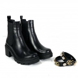 GUCCİ CHELSEA BOOT WİTH CRYSTAL BELT HAKİKİ DERİ BAYAN BOT SİYAH