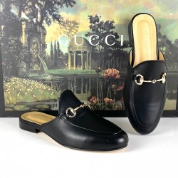 GUCCİ PRİNCETOWN LEATHER SLİPPERS HAKİKİ DERİ BAYAN TERLİK SİYAH