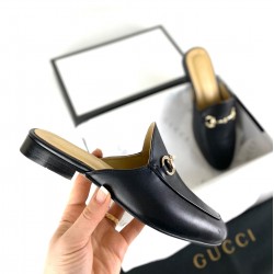GUCCİ PRİNCETOWN LEATHER SLİPPERS HAKİKİ DERİ BAYAN TERLİK SİYAH