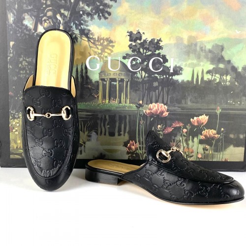 GUCCİ PRİNCETOWN LEATHER SLİPPERS HAKİKİ DERİ BAYAN TERLİK SİYAH