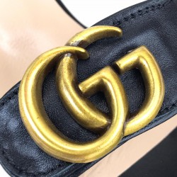 GUCCİ MİD-HEEL GG SANDALS HAKİKİ DERİ BAYAN SANDALET SİYAH
