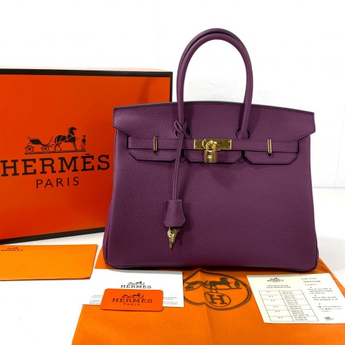 HERMES BİRKİN 35 HAKİKİ DERİ MÜRDÜM ALTIN AKSESUAR