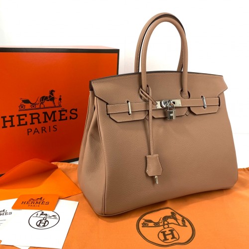 HERMES BİRKİN 35 HAKİKİ DERİ PUDRA GÜMÜŞ  RENK AKSESUAR