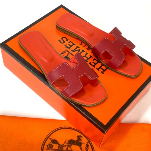 HERMES ORAN SANDALS HAKİKİ DERİ BAYAN TERLİK KIRMIZI