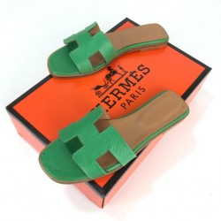 HERMES ORAN SANDALS HAKİKİ DERİ BAYAN TERLİK YEŞİL
